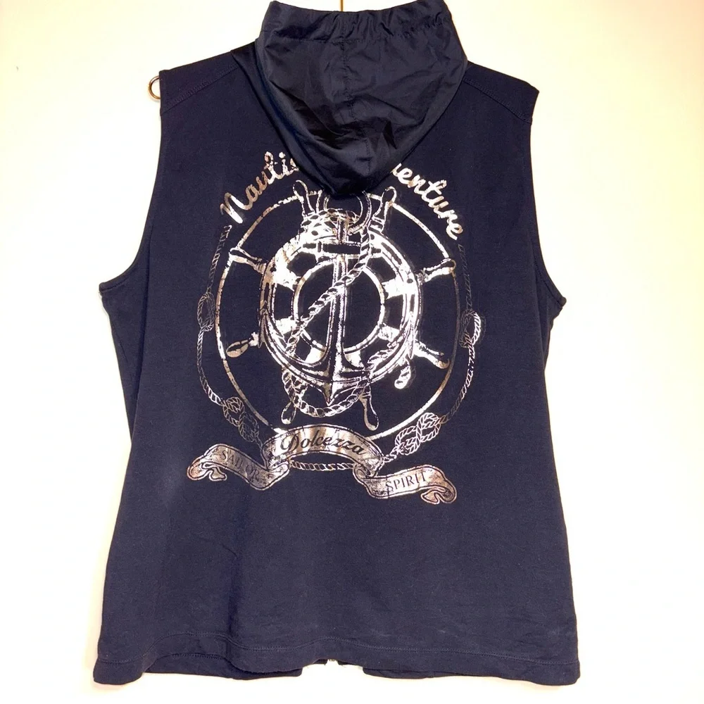 Dolcezza Navy Hooded Vest with anchor and Chain Details, approx Size XL - Picture 2 of 9